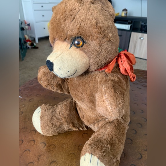 Vintage brown teddy bear plush plastic eyes